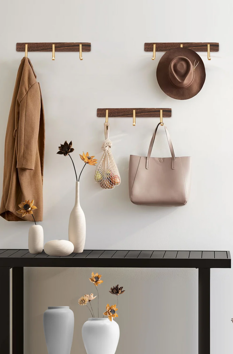 WalnutHook – 3-Haaks Handdoekrek van Hout & Metaal