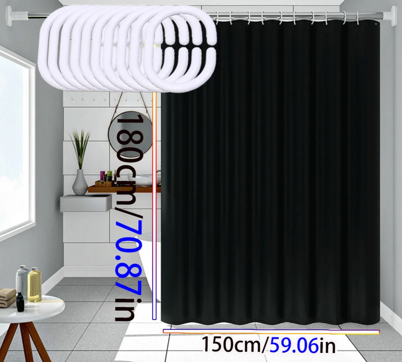 AquaShield Zwarte Douchegordijn – Waterdicht, Stijlvol & Milieuvriendelijk – Pure Black Design