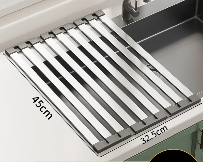 FlexiRack – Uitschuifbaar & Opvouwbaar 304 RVS Afdruiprek voor Spoelbak