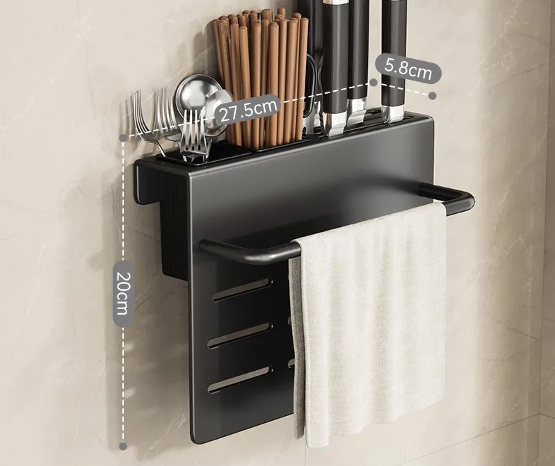 ChefSpace Wandgemonteerd Messenrek met Snijplankhouder – Roestvrijstaal