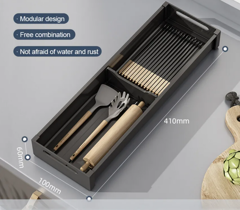 SlideDry Uittrekbaar Afdruiprek – Verstelbare Lade Organizer voor Bestek, Borden & Keukenopslag