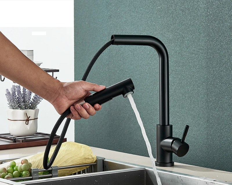 FlexiJet Zwarte Uittrekbare Keukenkraan