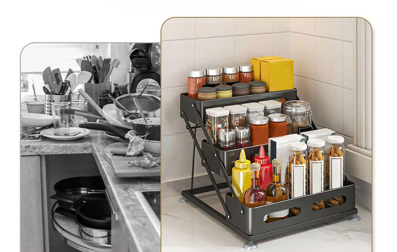 SpiceTower 3-laags Opvouwbaar Keukenrek – Metalen Kruidenrek & Hoek Organizer – Vrijstaand, Stevig & Stijlvol Zwart