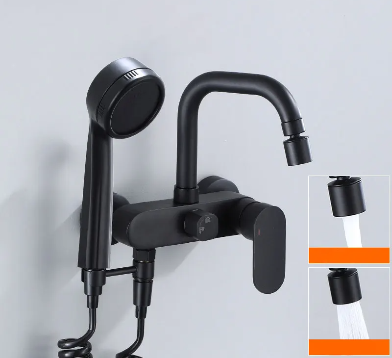 AquaJet Zwart Messing Wandkraan met Zijspuit