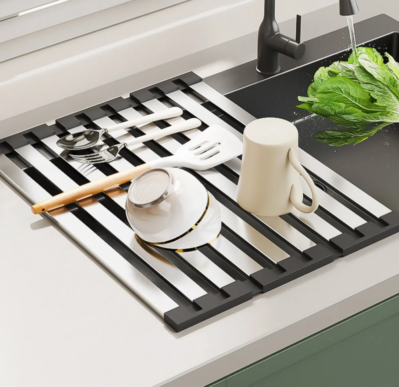FlexiRack – Uitschuifbaar & Opvouwbaar 304 RVS Afdruiprek voor Spoelbak