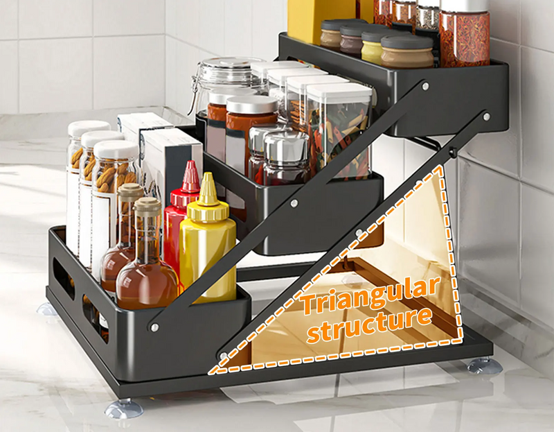 SpiceTower 3-laags Opvouwbaar Keukenrek – Metalen Kruidenrek & Hoek Organizer – Vrijstaand, Stevig & Stijlvol Zwart