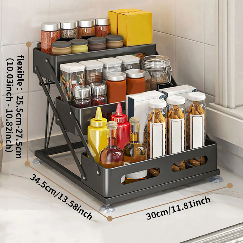 SpiceTower 3-laags Opvouwbaar Keukenrek – Metalen Kruidenrek & Hoek Organizer – Vrijstaand, Stevig & Stijlvol Zwart