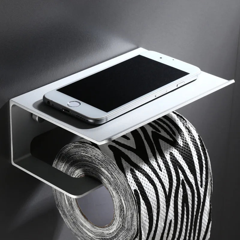 LuxuRoll Aluminium Toiletrolhouder met Telefoonplankje