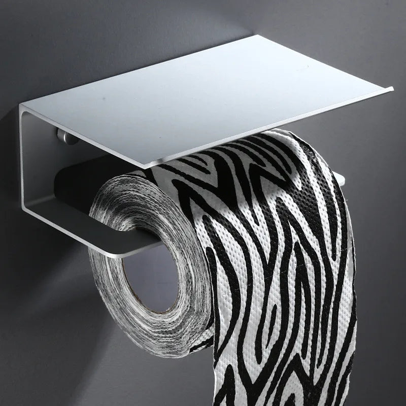 LuxuRoll Aluminium Toiletrolhouder met Telefoonplankje