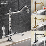 Bronskleurige Keukenkraan – Dubbele Hendel | Warm & Koud Water