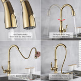 Gouden Keukenkraan met Uittrekbare Spuiter – Messing | Warm & Koud Water