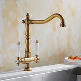 Bronskleurige Keukenkraan – Dubbele Hendel | Warm & Koud Water