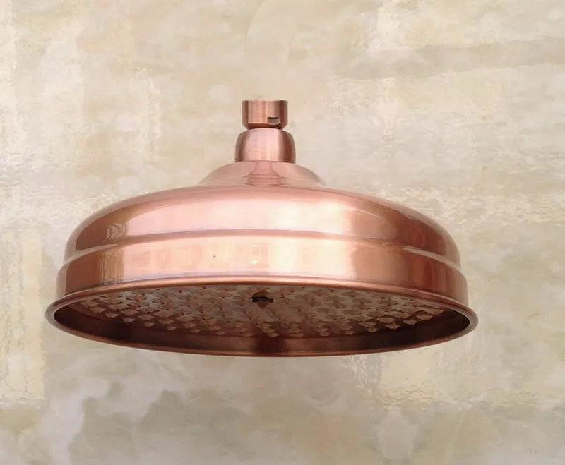 VintageRain 8” Ronde Regendouchekop in Antiek Roodkoper – Inclusief Muurarm (Standaard 1/2”) – Luxe Douchekop van Massief Messing