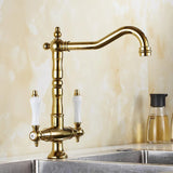 Bronskleurige Keukenkraan – Dubbele Hendel | Warm & Koud Water