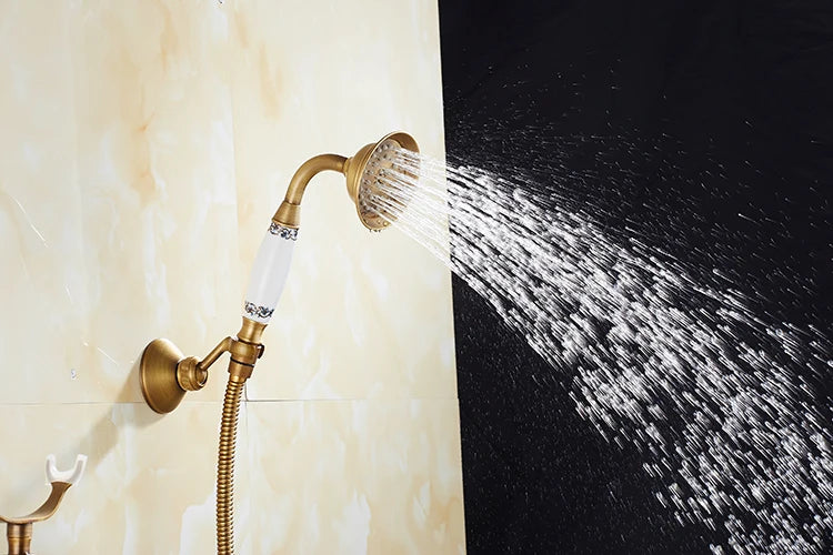 ZGRK Luxe Retro Douchekraan Set – Messing Wandmodel met Handdouche & Verlengde Uitloop