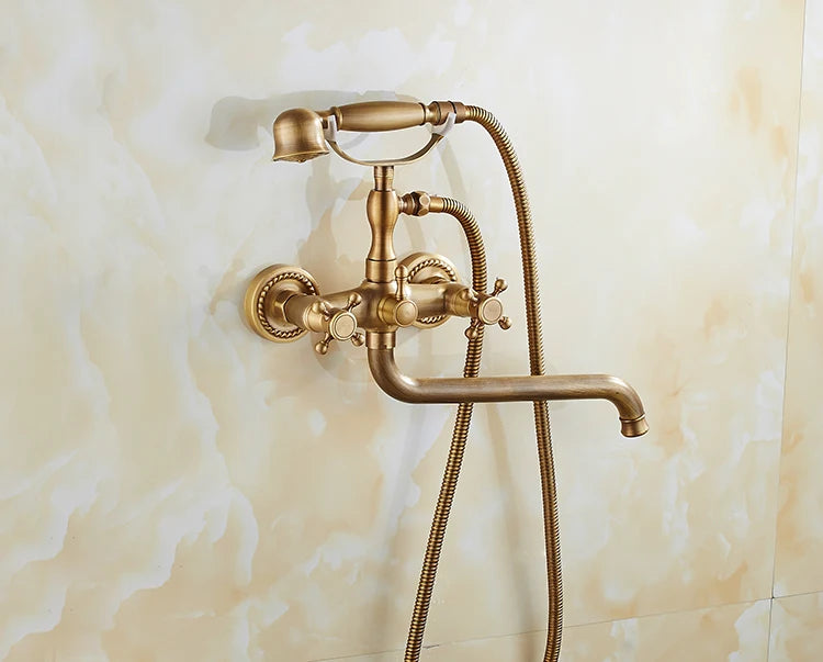 ZGRK Luxe Retro Douchekraan Set – Messing Wandmodel met Handdouche & Verlengde Uitloop