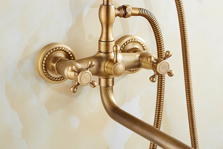 ZGRK Luxe Retro Douchekraan Set – Messing Wandmodel met Handdouche & Verlengde Uitloop