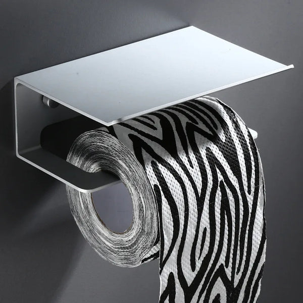 LuxuRoll Aluminium Toiletrolhouder met Telefoonplankje