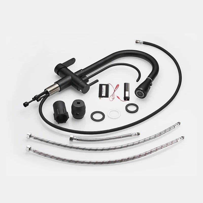 Touch Sensor Wastafelkraan – Uittrekbaar | Chroom | Dubbele Handgreep | Koud & Warm Water