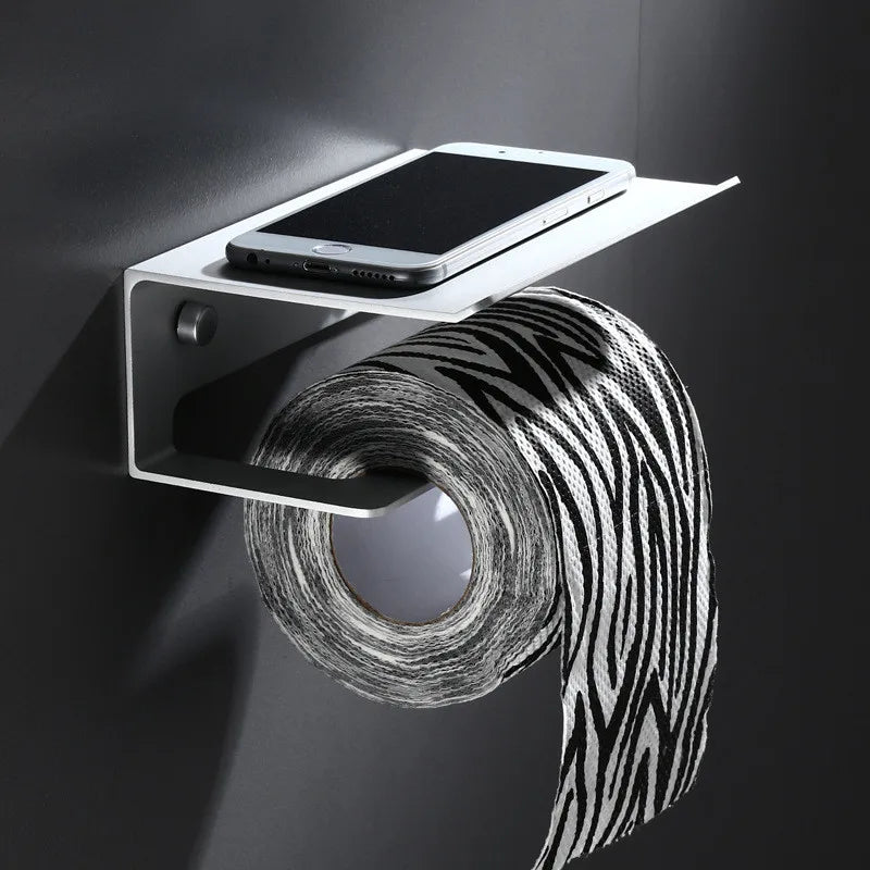 LuxuRoll Aluminium Toiletrolhouder met Telefoonplankje