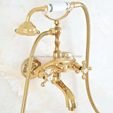 Luxe Gouden Messing Badkraan – Wandmontage met Handdouche