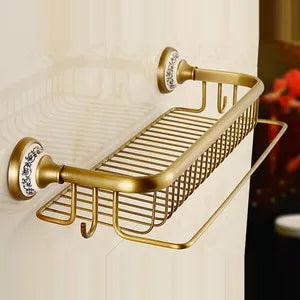 RoyalRetro Antiek Messing Badkamer Accessoireset met Porselein