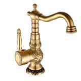 Antiek Messing Waskomkraan – Gegraveerd | Enkel Handvat | Warm & Koud Water