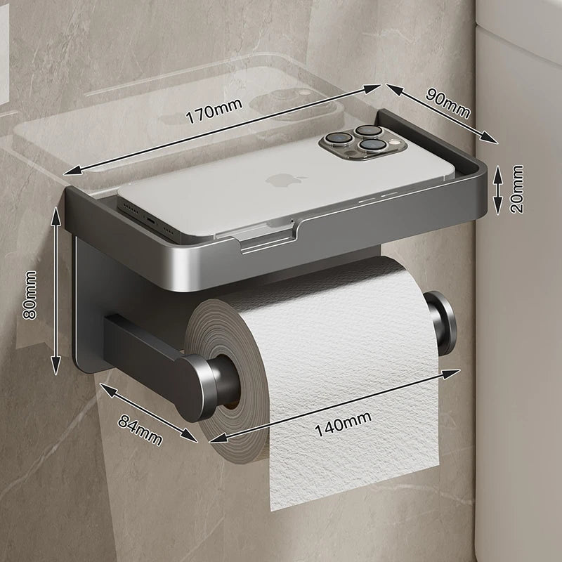 SmartHold Luxe – Aluminium Toiletrolhouder met Telefoonplankje