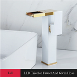 Wastafelkraan met Watervaluitloop – 2-Gats | Enkele Hendel | Keramisch Ventiel | Inclusief Slangen & Dekplaat