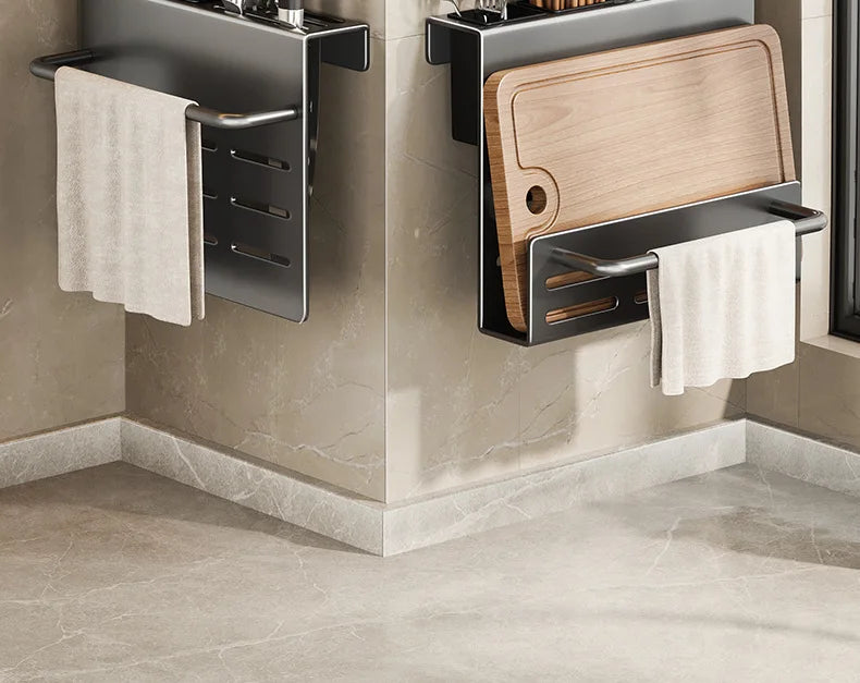 ChefSpace Wandgemonteerd Messenrek met Snijplankhouder – Roestvrijstaal