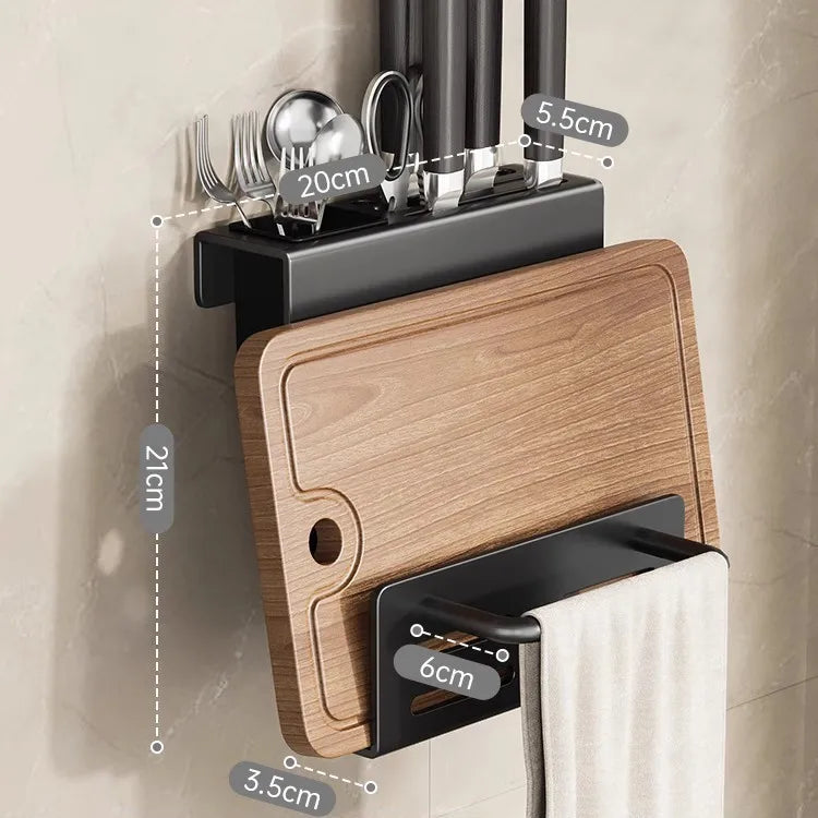 ChefSpace Wandgemonteerd Messenrek met Snijplankhouder – Roestvrijstaal