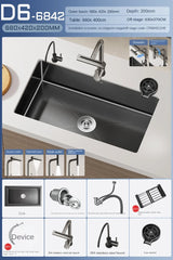 Luxe Waterval Keukenspoelbak – Zwart RVS | Enkelbak | Onderbouw | Inclusief Kraan & Zeepdispenser