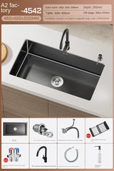 Luxe Waterval Keukenspoelbak – Zwart RVS | Enkelbak | Onderbouw | Inclusief Kraan & Zeepdispenser