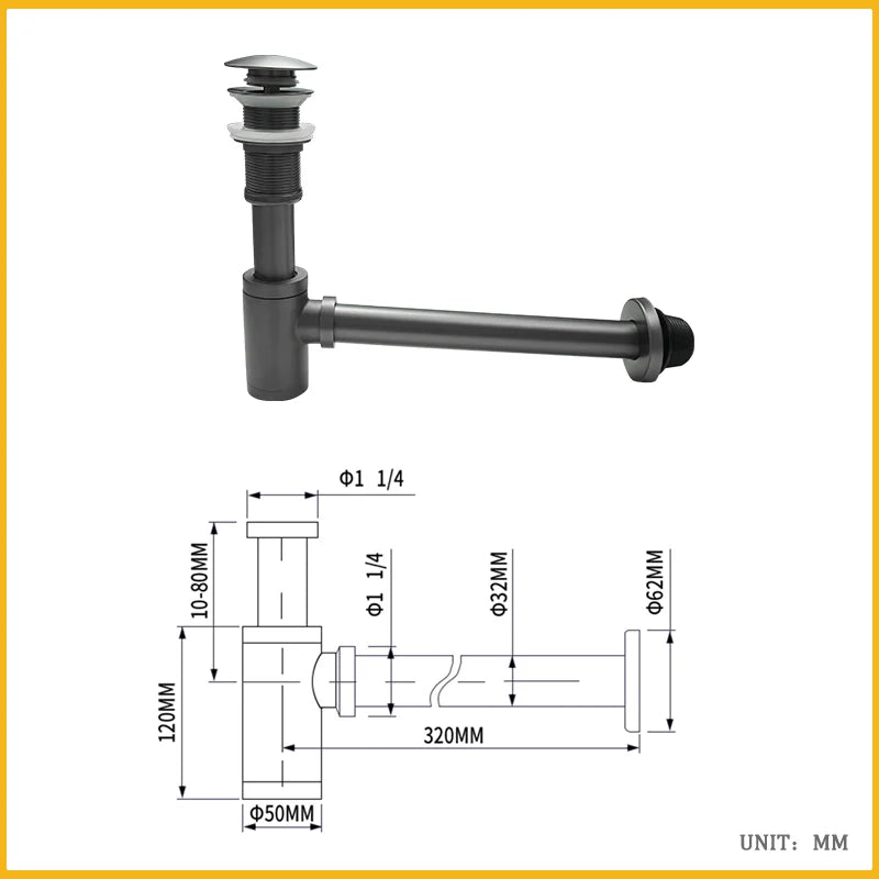 AquaStop Luxe Koperkleurige Geurvrije Sifon & Pop-Up Afvoer