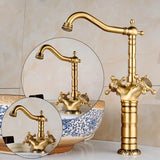 Antiek Messing Waskomkraan – Gegraveerd | Enkel Handvat | Warm & Koud Water