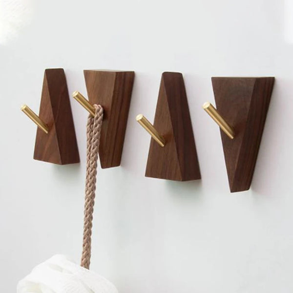 TriLuxe Driehoek Wandhaak – Messing & Massief Hout