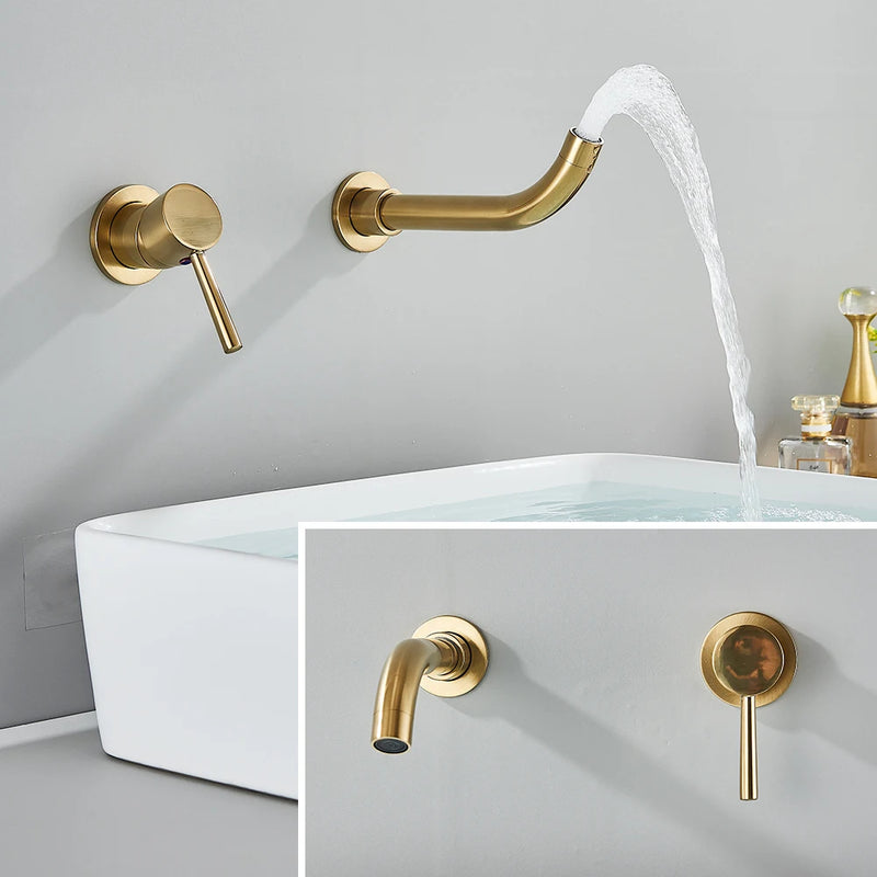 LuxaWall Elite – Inbouw Wastafelkraan in Geborsteld Goud