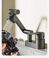 AquaTwist Duo-Flex Wastafelmengkraan – 360° Draaiende Tweegatskraan voor Warm & Koud Water