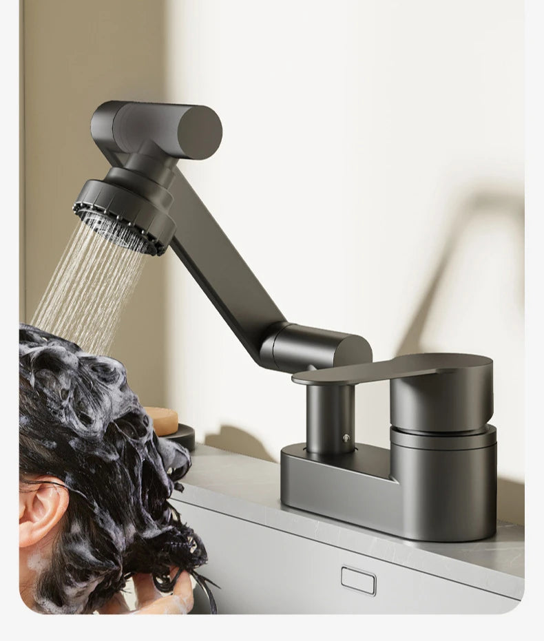 AquaTwist Duo-Flex Wastafelmengkraan – 360° Draaiende Tweegatskraan voor Warm & Koud Water