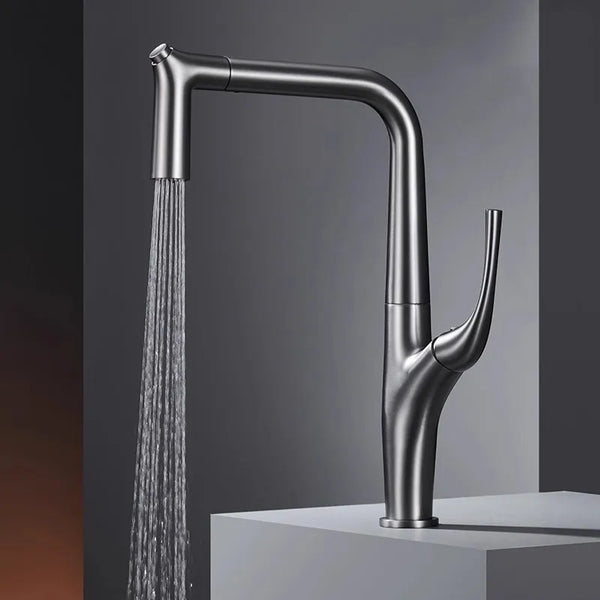 AquaLuxe – Luxe Uittrekbare Keukenmengkraan in Geborsteld Goud & Zwart