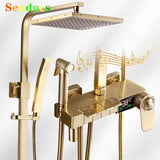 Thermostatische Doucheset – Geborsteld Goud | Messing & ABS | Verstelbare Hoogte | 20 Inch Vierkante Douchekop