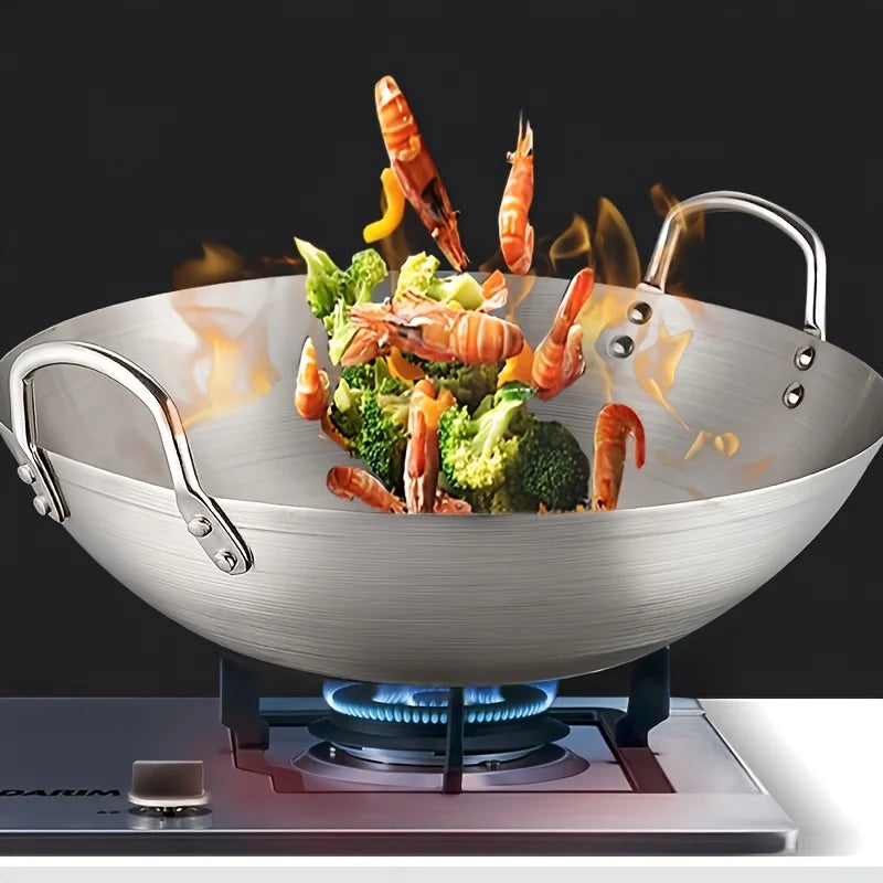 ChefMaster – Grote RVS Wokpan met Dubbele Handgrepen