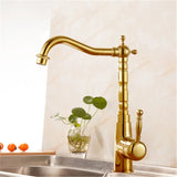Antieke Wasbakkraan – 360° Draaibaar | Warm & Koud Water | Gouden Afwerking
