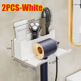 Multifunctionele Haardrogerhouder – Wandmontage | Zonder Boren | Met Plugopslag | ABS Kunststof