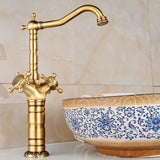 Antiek Messing Waskomkraan – Gegraveerd | Enkel Handvat | Warm & Koud Water