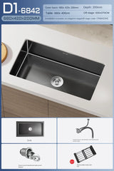 Luxe Waterval Keukenspoelbak – Zwart RVS | Enkelbak | Onderbouw | Inclusief Kraan & Zeepdispenser