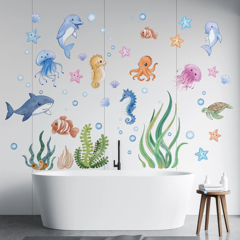 SeaWorld Oceaan Dieren Muurstickers – Onderwaterwereld Kinderkamer Decoratie met Schildpad, Dolfijn & Meer