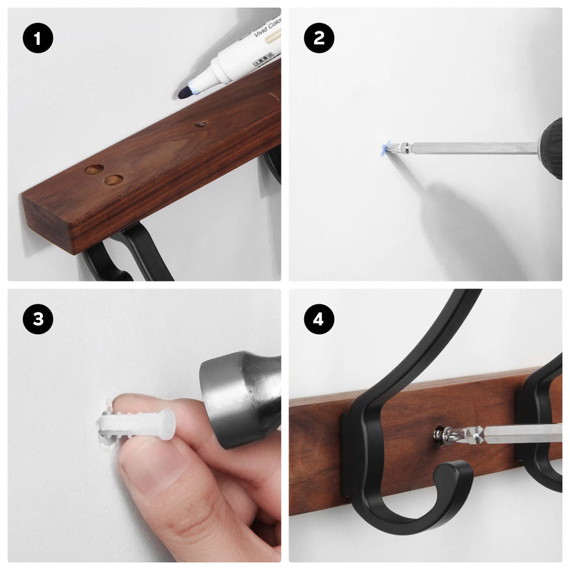 SARIHOSY Luxe Zwarte Houten Wandkapstok