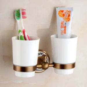 RoyalRetro Antiek Messing Badkamer Accessoireset met Porselein