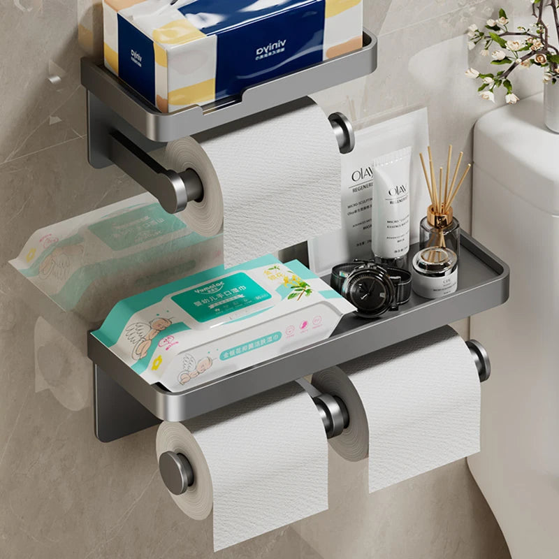 SmartHold Luxe – Aluminium Toiletrolhouder met Telefoonplankje
